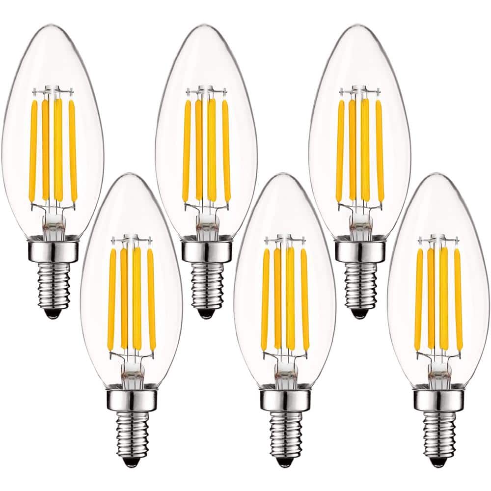LUXRITE 60-Watt Equivalent B10 Dimmable LED Light Bulbs Clear Glass Filament 2700K Warm White (6-Pack) -  LR21592-6PK