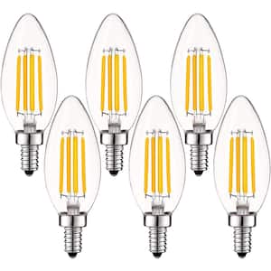 60-Watt Equivalent B10 Dimmable LED Light Bulbs Clear Glass Filament 2700K Warm White (6-Pack)