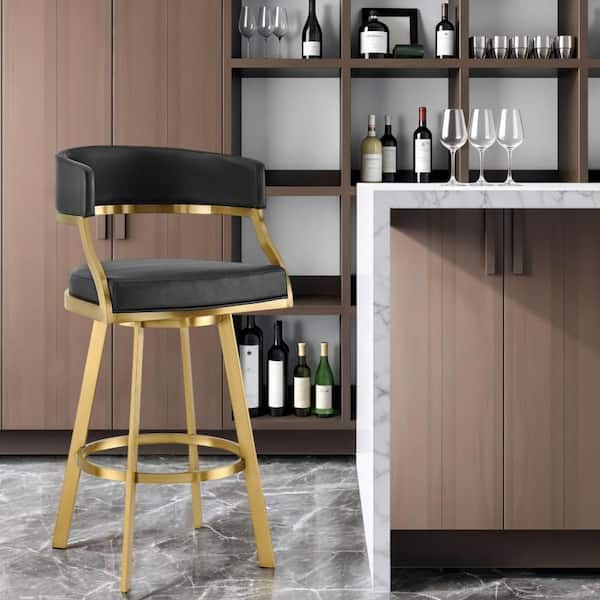 30 Black Low Back Metal Bar Stool Faux Leather Seat