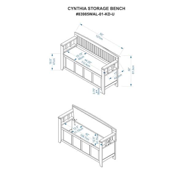 Walnut Linon Home Dcor Linon Home Decor Cynthia Storage Bench 50 w x 17.25 d x 32 h