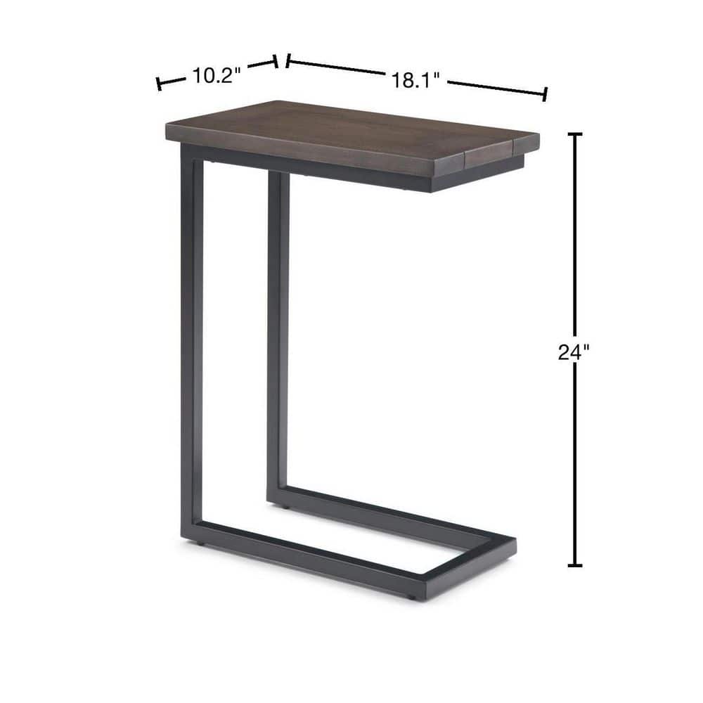 Walnut Brown Mango Wood and Black Metal C-Shaped End Table