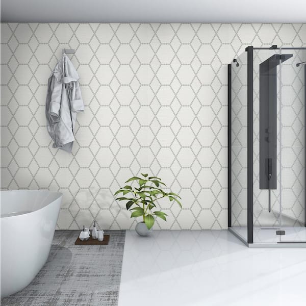 Retro Bianco White and Gray Hive 12in. x 12 in. x 0.24 in. Matte Porcelain Mesh-Mounted Mosaic Tile (14.55 sq. ft./Case)