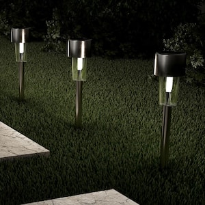 12.2 in. Silver Outdoor Integrated LED Landscape Solar Path Lights (12-Pack)