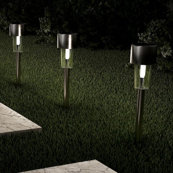 12.2 in. Silver Outdoor Integrated LED Landscape Solar Path Lights (12-Pack)