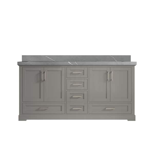 Willow Collections Boston 72 in. W x 22 in. D x 36 in. H Double Sink Bath Vanity in Elephant Gray with 2 in. Piatra Quartz Top