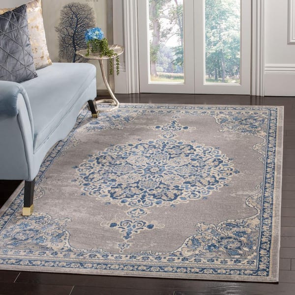 Brentwood Light Gray/Blue 9 ft. x 12 ft. Distressed Medallion Floral Area Rug