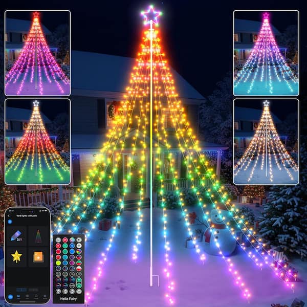 12 ft. 720-Count Color Changing Dimmable LED Fairy Waterfall String Lights Multi-Color Christmas String Tree Lights