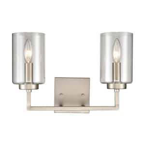 Warder 14.5 in. W 2-Light Brushed Nickel Vanity Light with Glass Shades