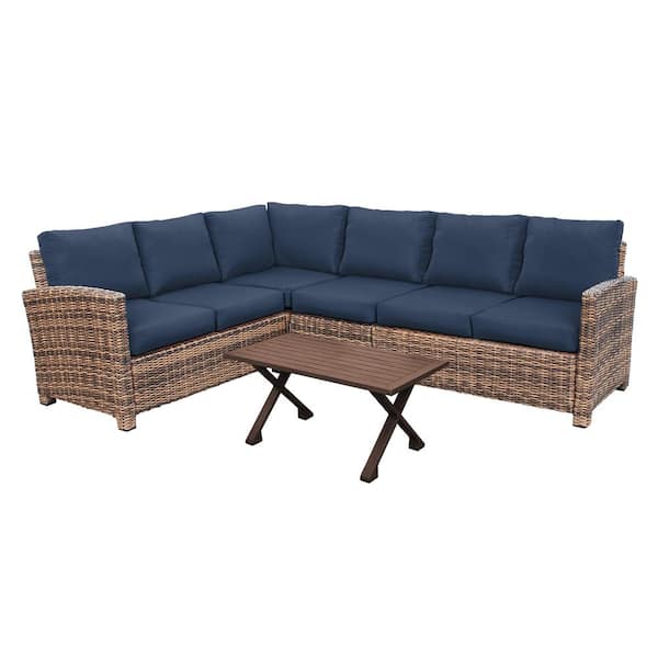 Leisure Made Dalton 5-Piece Wicker Outdoor Sectional with Sunbrella Navy Cushions
