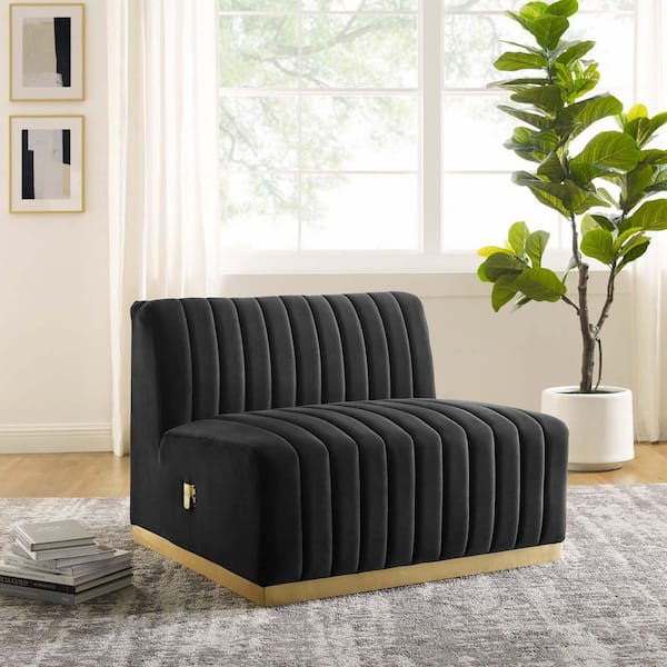 MODWAY Conjure Black Channel Tufted Performance Velvet 36 in. Armless Chair
