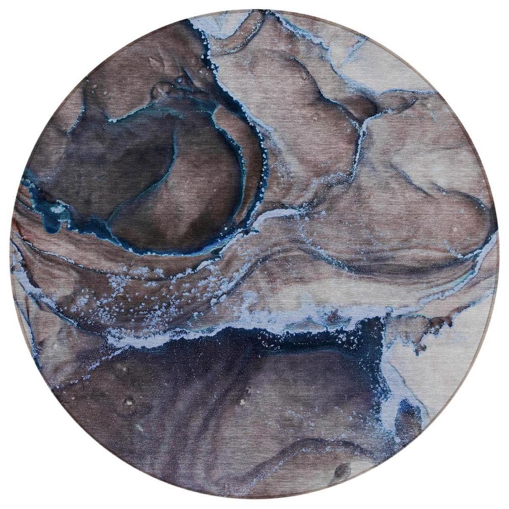 Navy Blue 8 ft. Round Woven Abstract Polyester Round Indoor/Outdoor Area Rug price history on PriceWatchPro