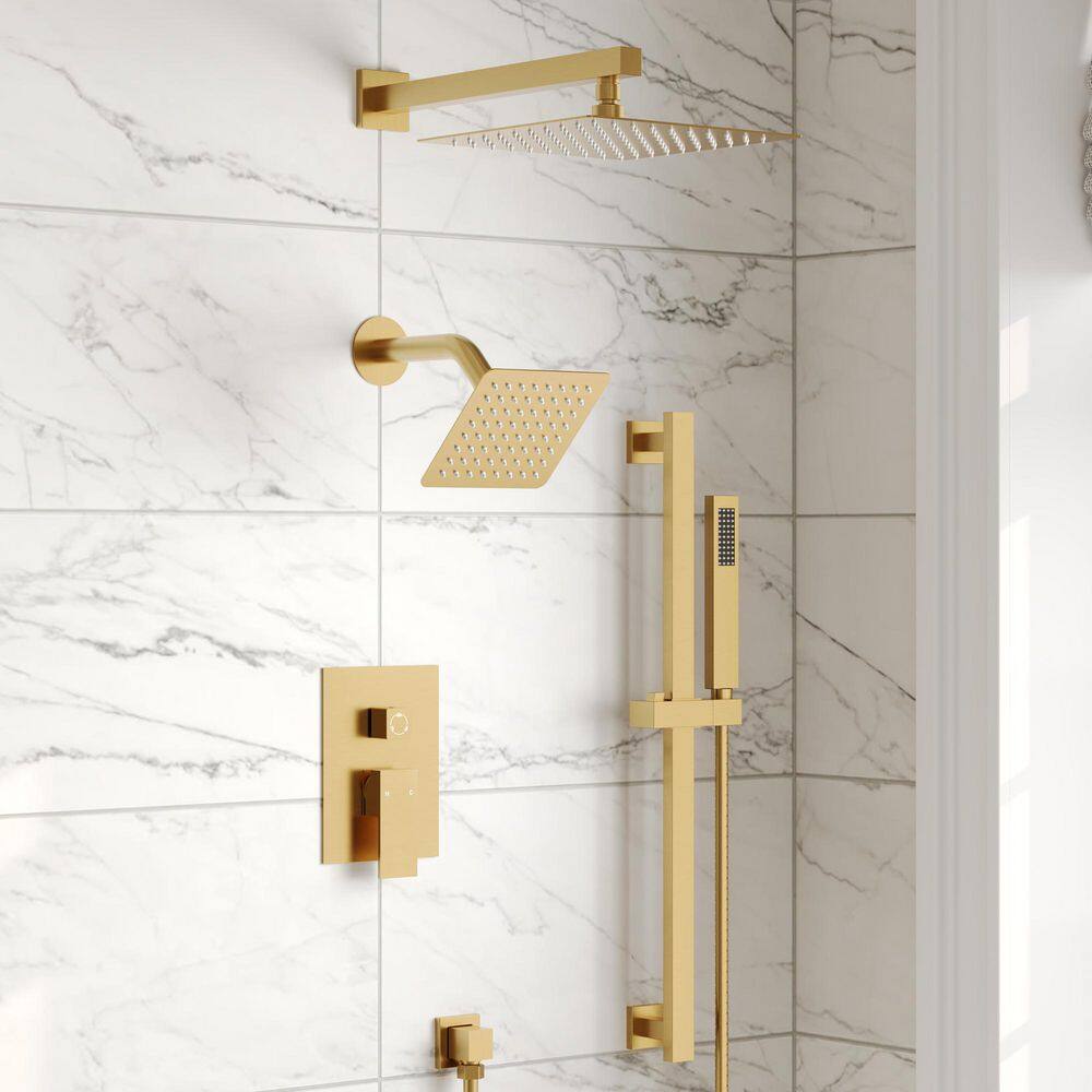 3 in. 1 Square, Showers with Valve 3-Spray Dual Wall Mount 10 in. Fixed and Handheld Shower Head 2.5GPM in Brushed Gold price history on PriceWatchPro
