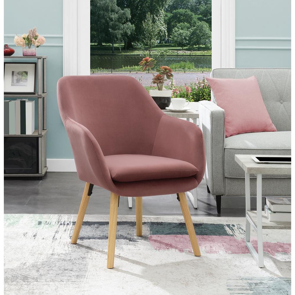 Blush Velvet Accent Chair with Oak Legs