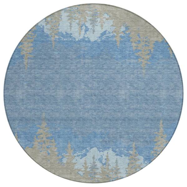 Chantille Machine Washable Indoor/Outdoor Abstract ACN2861 Navy 8 ft. x 8 ft. Round Rug