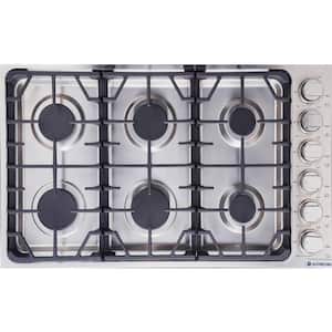 36 in. 6 Burners Recessed Gas Cooktop in Stainless Steel with NG/LPG Convertible (CSA Certified)