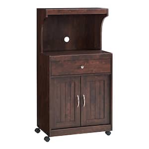 Home Source Mahogany Microwave Cart with Double Door Cabinet 1-Drawer and Top Shelf