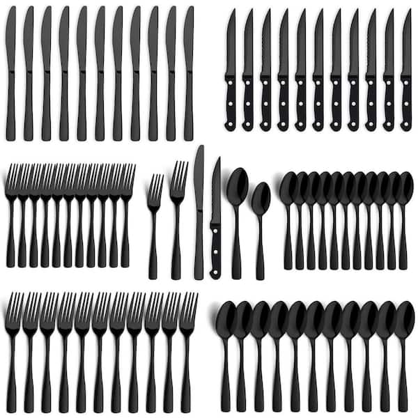 5.12 in. Full Tang 72-Piece Stainless Steel Black Flatware Set, Dishwasher Safe with Steak Knives, Forks, Spoons