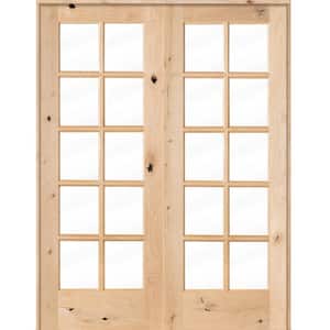 56 in. x 80 in. Rustic Knotty Alder 10-Lite Both Active Solid Core Wood Double Prehung Interior Door