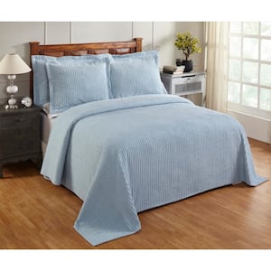 Jullian Collection 3-Piece Blue Full 100% Cotton Tufted Unique Luxurious Bedspread Set