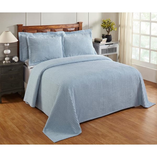 Better Trends Julian Collection In Solid Stripes Design Blue King 100 Cotton Tufted Chenille Bedspread Ss Bsaspkibl The Home Depot