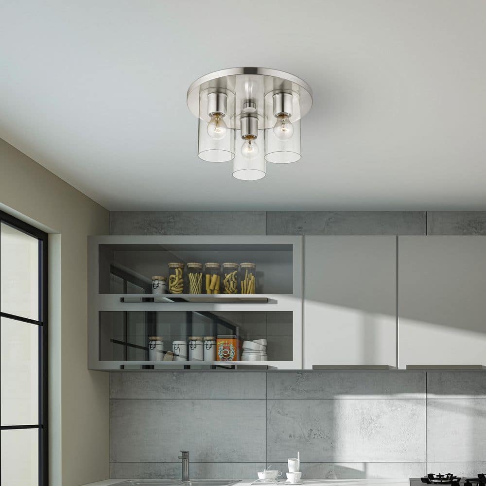 Zurich 14" Brushed Nickel Clear Glass Flush Mount Light
