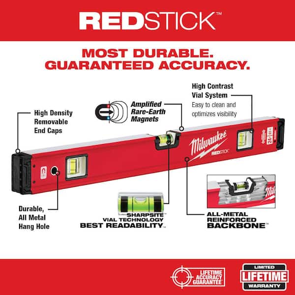 72 in. Redstick Box Level with 7 in. Billet Torpedo Level