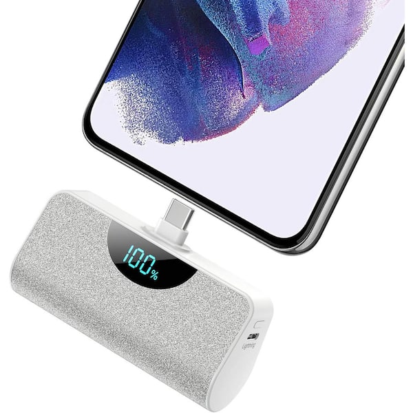 EKIEUDL 5200mAh Mini Portable Charger USB-C Power Bank, LCD Display Battery Pack Compatible with iPhone and Android in White