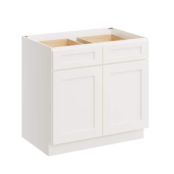 36 in. W x 24 in. D x 34.5 in. H Plywood Ready to Assemble Floor Base Kitchen Cabinet in White Shaker with 2 Drawers