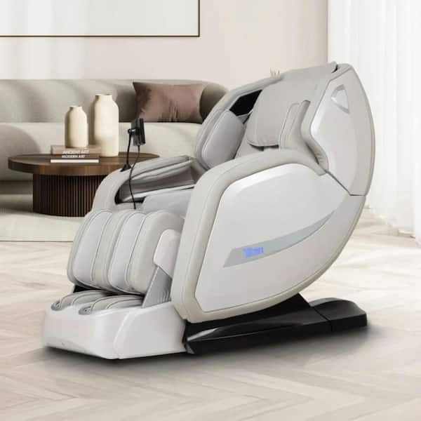 Advent Series Taupe Faux Leather Reclining 4D Massage Chair, Spinning Calf Roller, Heated Lumbar, Extended SL Rail Track