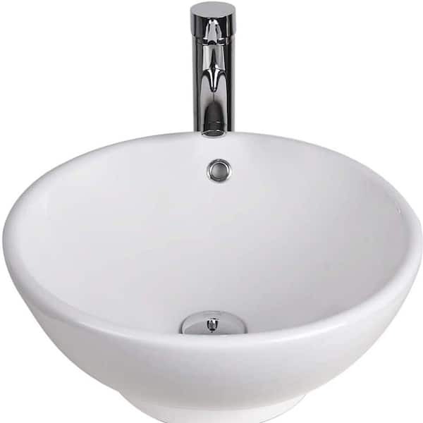 Siavonce Countertop Round Ceramic Vessel Sink White Countertop Sink Art Wash Basin LYZCFX1006