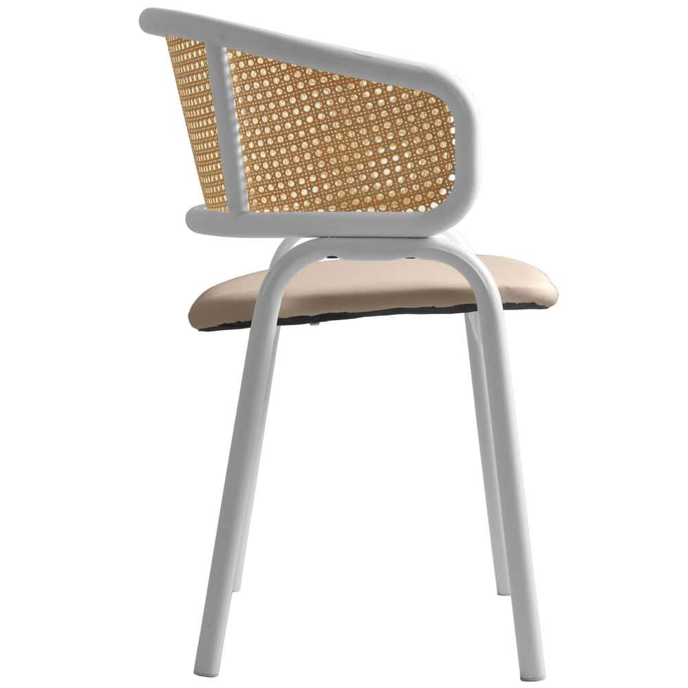 Taupe Leather Upholstered Arm Chair with White Metal Frame