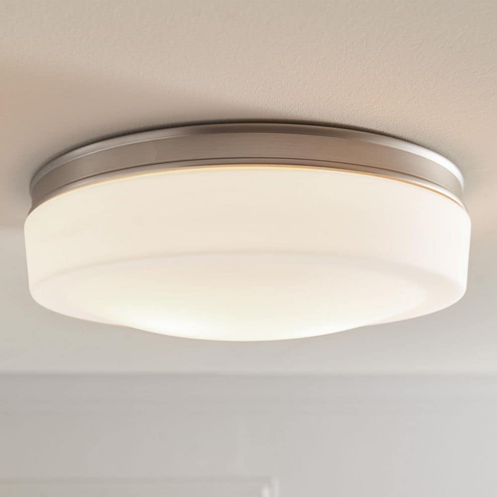 Elegant Satin Nickel 2-Light Indoor/Outdoor Flush Mount with Opal Etched Glass