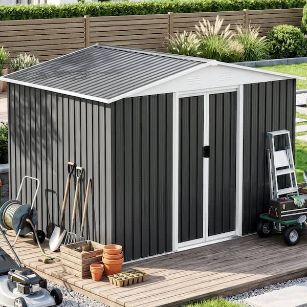 8 ft. W x 6 ft. D Aluminum Alloy Frame Shed with Sliding Door for Garden Feet Apex Roof in Dark Grey (45 sq. ft.)
