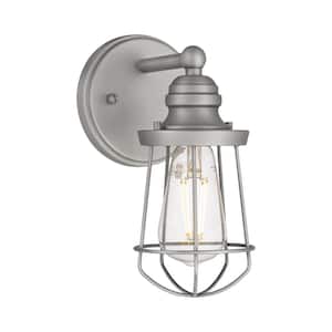 Southbourne 1-Light Antique Nickel Wall Sconce with Open Steel Cage Frame