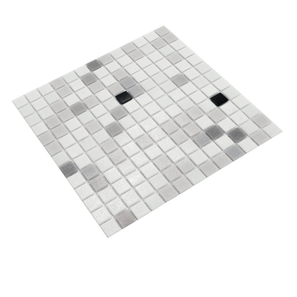 12" x 12" Glossy White and Black Glass Mosaic Tile