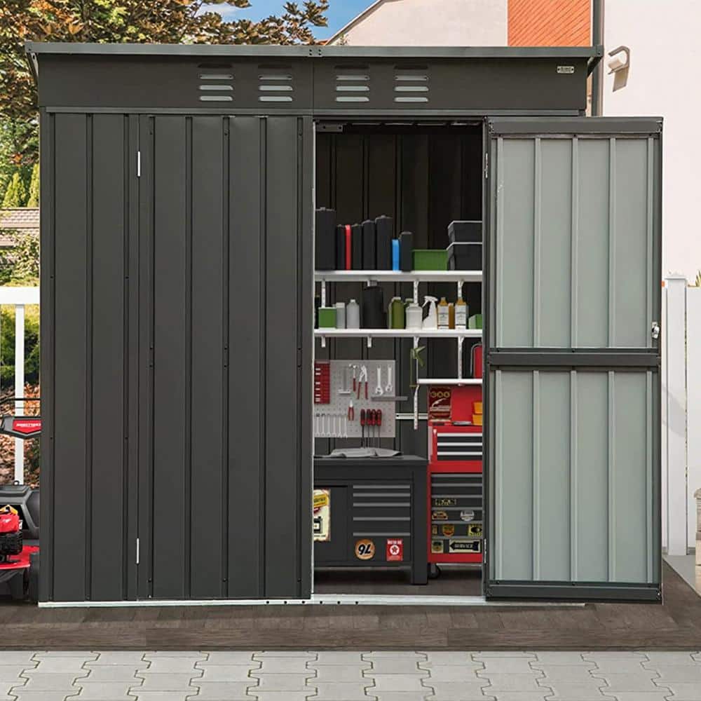 Staykiwi 6 ft. W x 4 ft. D Metal Black Shed with Lockable