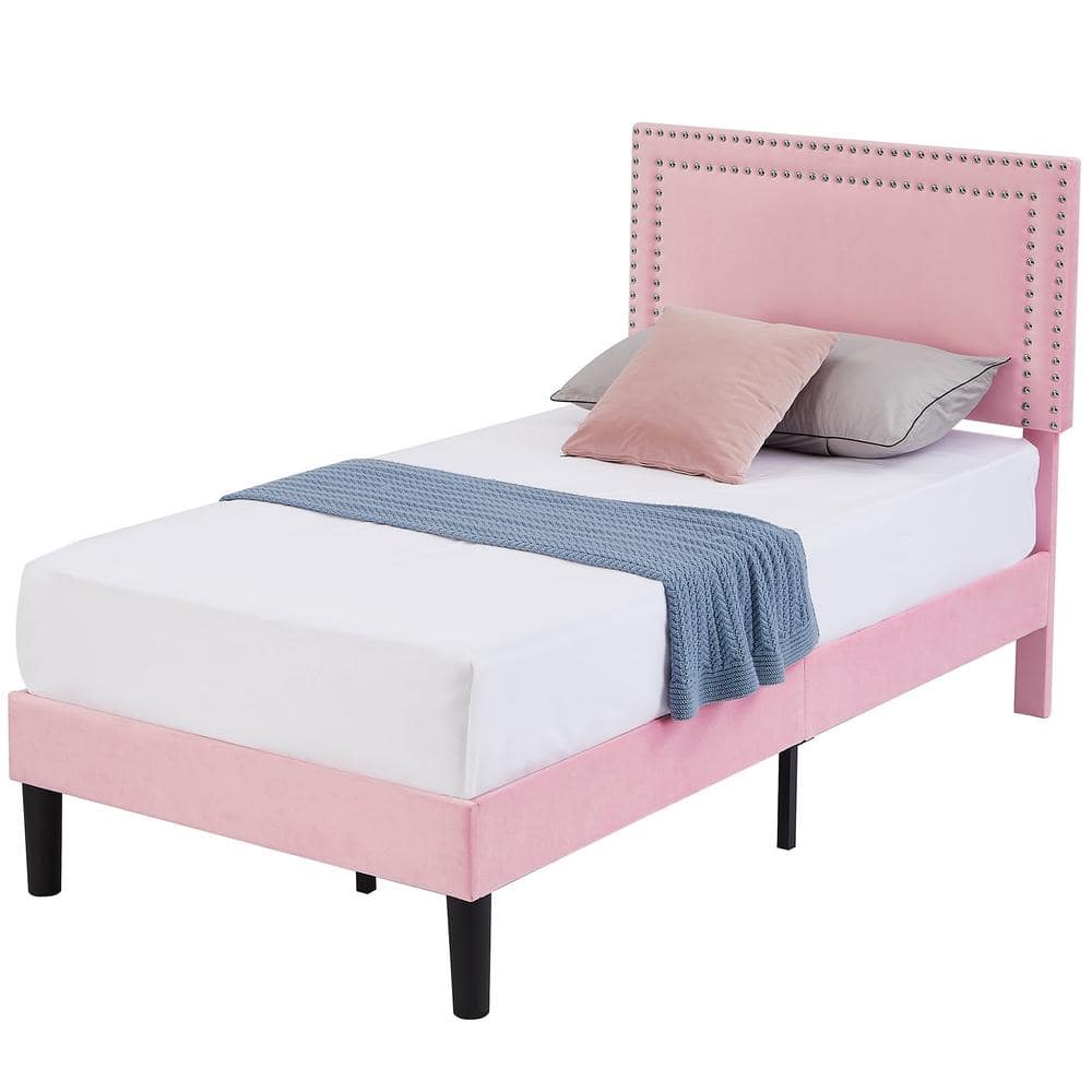 VECELO Upholstered Bed With Adjustable Headboard, No Box Spring Needed ...