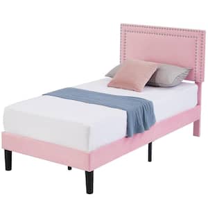 Upholstered Bed with Adjustable Headboard, No Box Spring Needed Platform Bed Frame, Bed Frame Pink Twin Bed