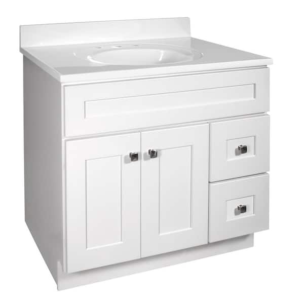 Brookings 37 in. Single Sink Widespread Freestanding White Bath Vanity with White Cultured Marble Top Assembled