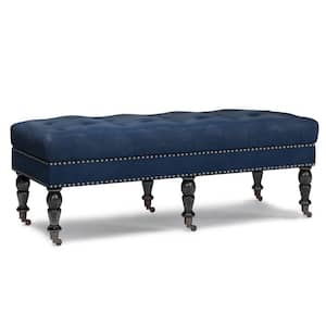 Henley 49 in. Wide Traditional Rectangle Tufted Ottoman Bench in Distressed Dark Blue Faux Leather