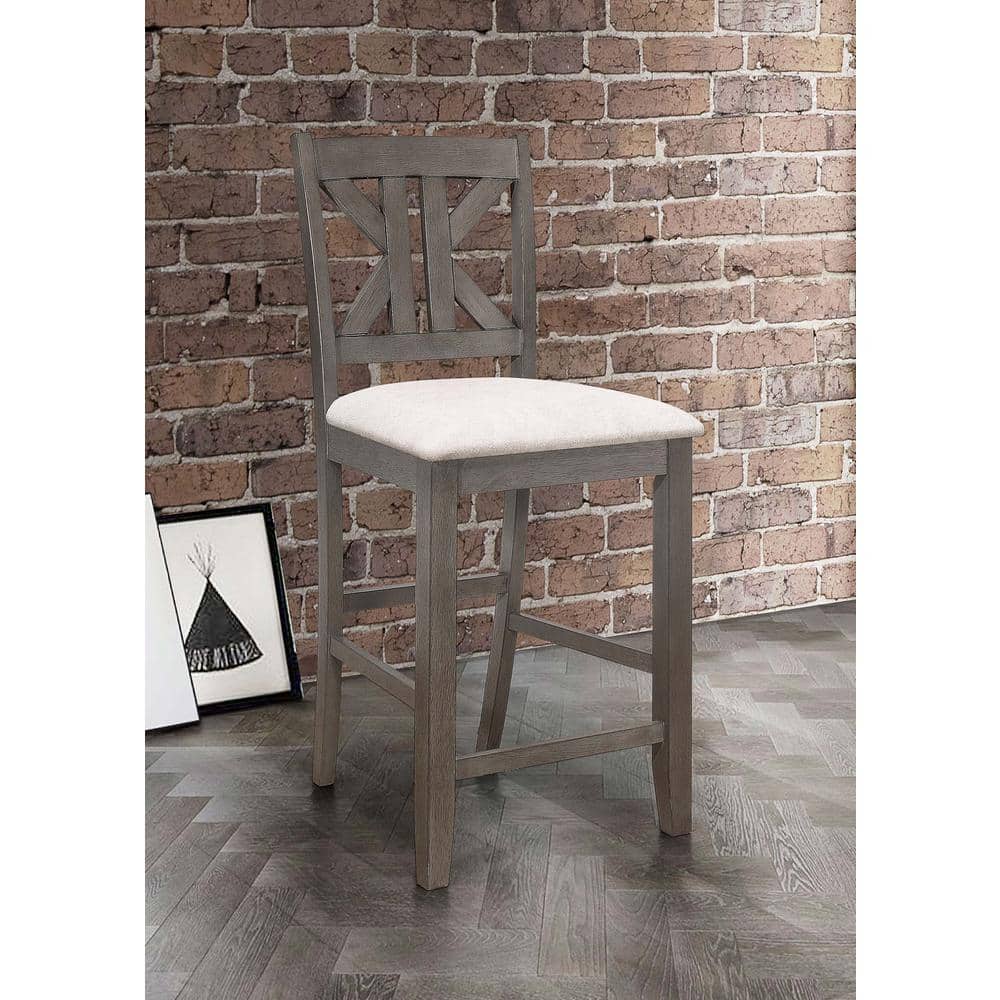Athens Gray Wood Counter Height Stools with Cream Upholstered Seat, Set of 2
