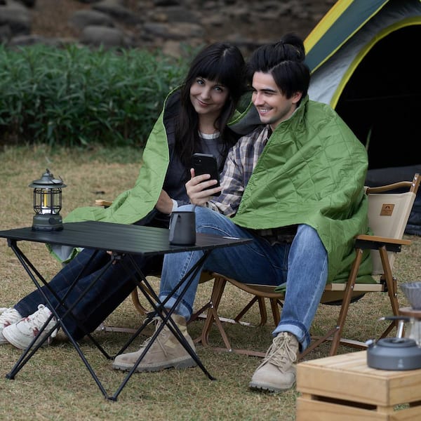 Camping Blanket Large King Warm Stadium Blanket 330GSM Polyester Fleece Flame Retardant 82 in. x 55 in. Bicolor