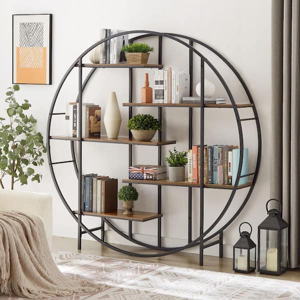5-Tier Round Metal Plant Stand and Storage Rack-Rustic Brown for Indoor/Outdoor Display-67 in. W x 11.8 in.D x 67 in.H