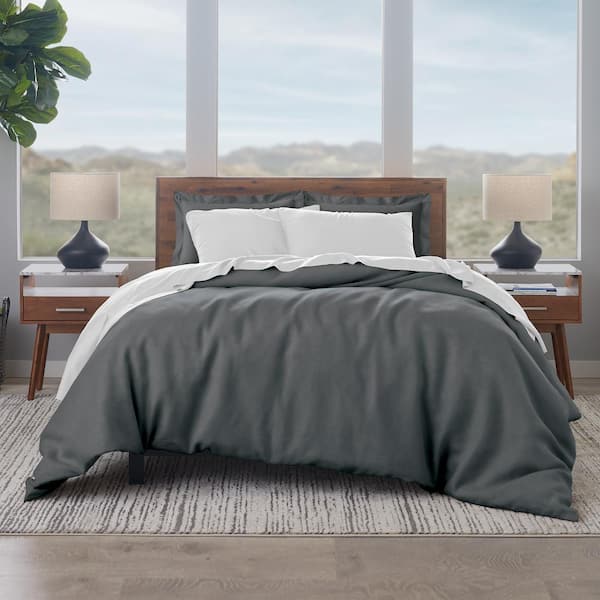 ELLA JAYNE 300 Thread Count Cotton 3-Piece Duvet Cover Set, Charcoal, Full/Queen Size