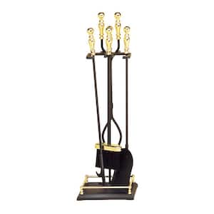 30.5 in. Tall 5-Piece Black and Polished Brass Oxford Fireplace Tool Set