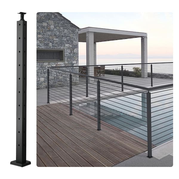 VEVOR Cable Railing Post 36 in. L x 1 in. W x 2 in. H Steel L-Shaped Hole Corner Railing Post Cable Rail Post (1-Pack )