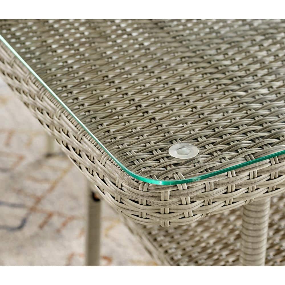 Windham Light Gray All-Weather Wicker Outdoor Coffee Table with Glass Top