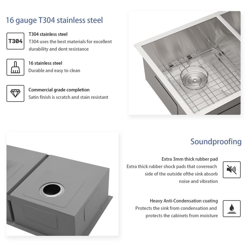 33'' Double Bowl Brushed Stainless Steel Undermount Kitchen Sink