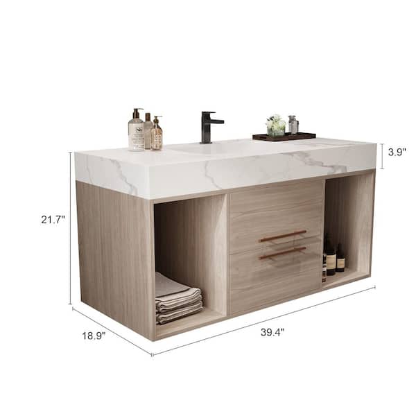 Ziyudura 39 in. Single Sink Floating Oak Bath Vanity with