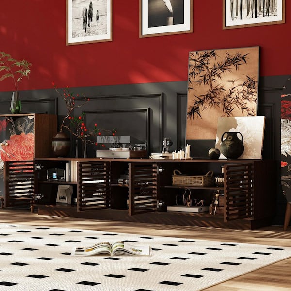 FUFU&GAGA Walnut Wood Media Console TV Stand Entertainment Center